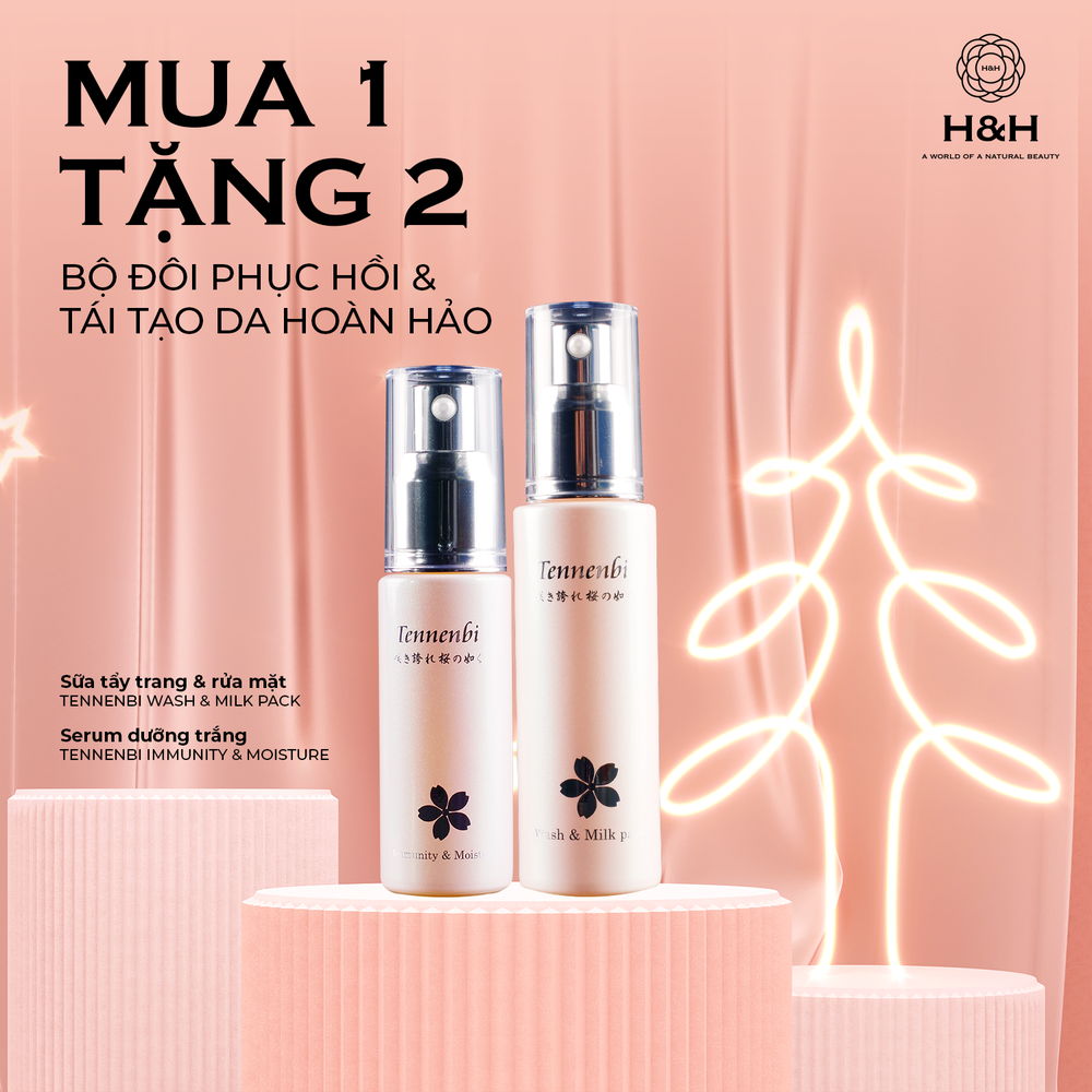MUA 1 TẶNG 2: Bộ đôi Phục hồi và “sửa chữa” mọi vấn đề về da: Sữa tẩy trang & rửa mặt Tennenbi Wash & Milk Pack và Serum Tennenbi Immunity & Moisture